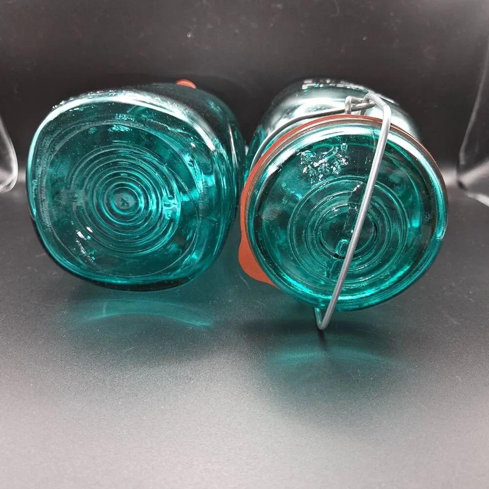 Vintage 1976 Ball Ideal Bicentennial Aqua Blue Mason Jar Limited Edition Pair